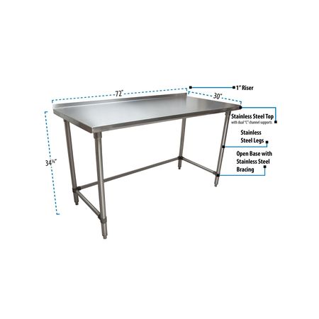 Bk Resources Stainless Steel Work Table, Open Base Plastic Feet 1.5 Riser 72"Wx30"D SVTROB-7230